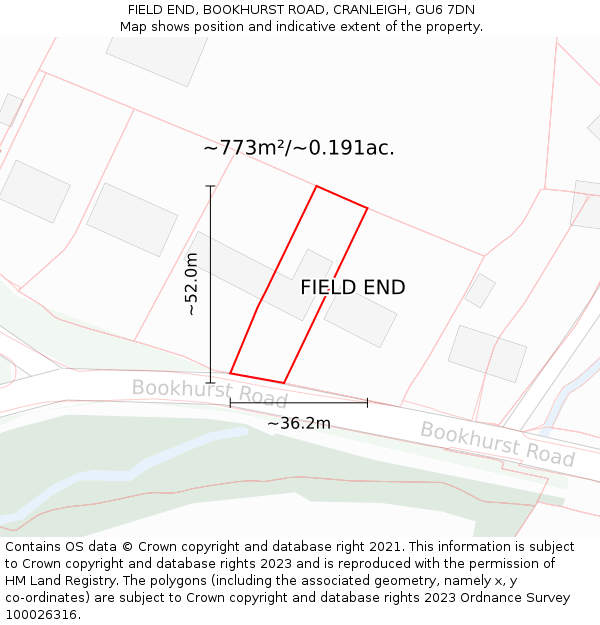 FIELD END, BOOKHURST ROAD, CRANLEIGH, GU6 7DN: Plot and title map