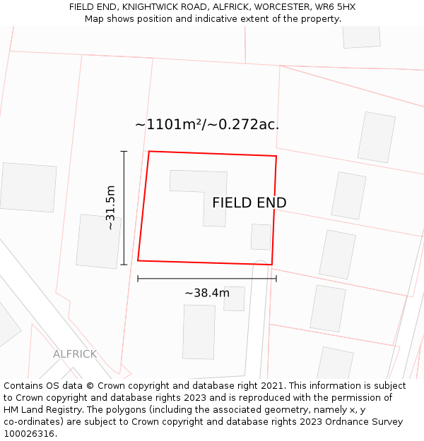 FIELD END, KNIGHTWICK ROAD, ALFRICK, WORCESTER, WR6 5HX: Plot and title map