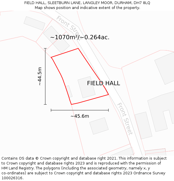 FIELD HALL, SLEETBURN LANE, LANGLEY MOOR, DURHAM, DH7 8LQ: Plot and title map