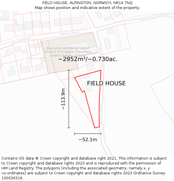 FIELD HOUSE, ALPINGTON, NORWICH, NR14 7NQ: Plot and title map