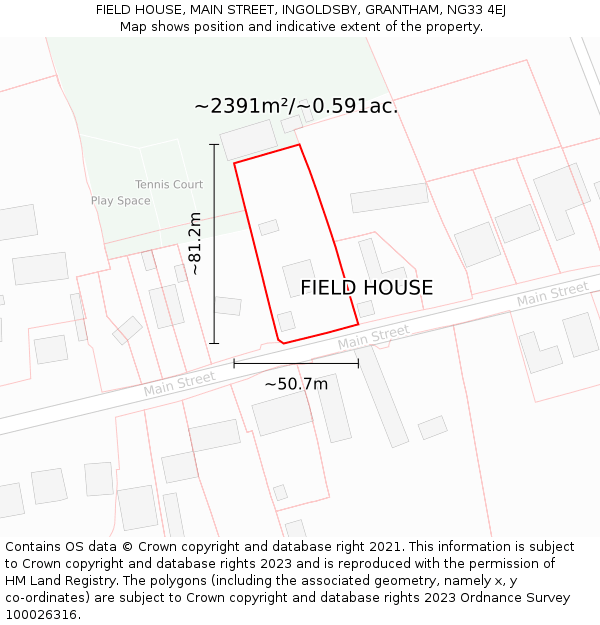 FIELD HOUSE, MAIN STREET, INGOLDSBY, GRANTHAM, NG33 4EJ: Plot and title map