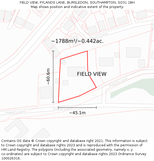 FIELD VIEW, PYLANDS LANE, BURSLEDON, SOUTHAMPTON, SO31 1BH: Plot and title map