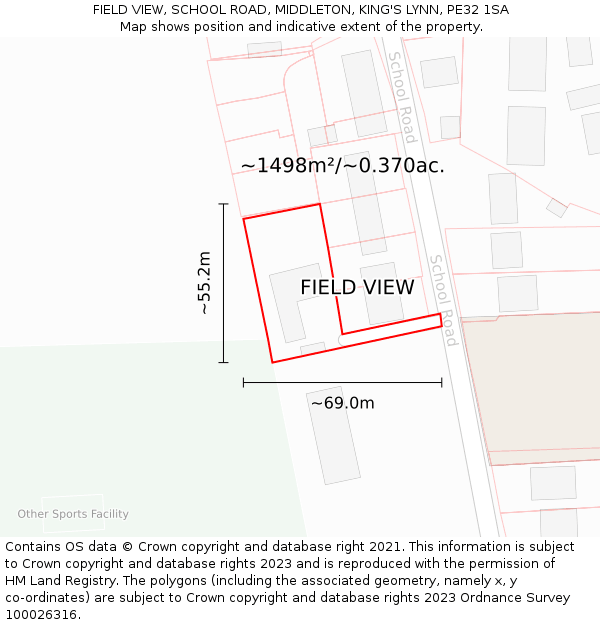 FIELD VIEW, SCHOOL ROAD, MIDDLETON, KING'S LYNN, PE32 1SA: Plot and title map