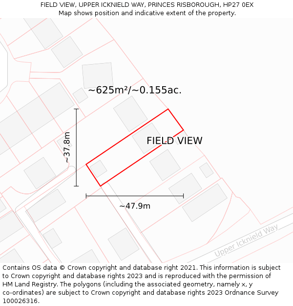 FIELD VIEW, UPPER ICKNIELD WAY, PRINCES RISBOROUGH, HP27 0EX: Plot and title map