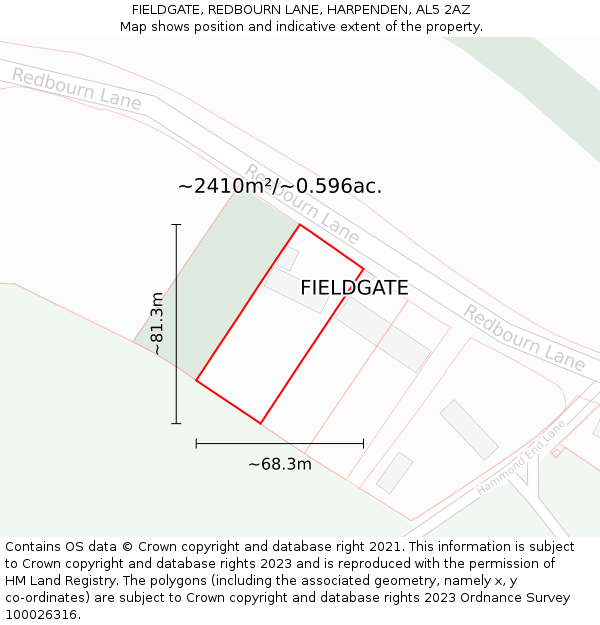 FIELDGATE, REDBOURN LANE, HARPENDEN, AL5 2AZ: Plot and title map