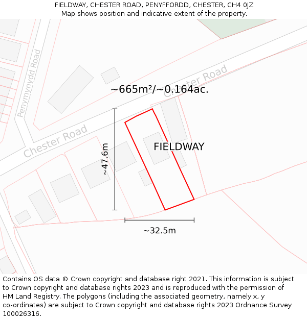 FIELDWAY, CHESTER ROAD, PENYFFORDD, CHESTER, CH4 0JZ: Plot and title map