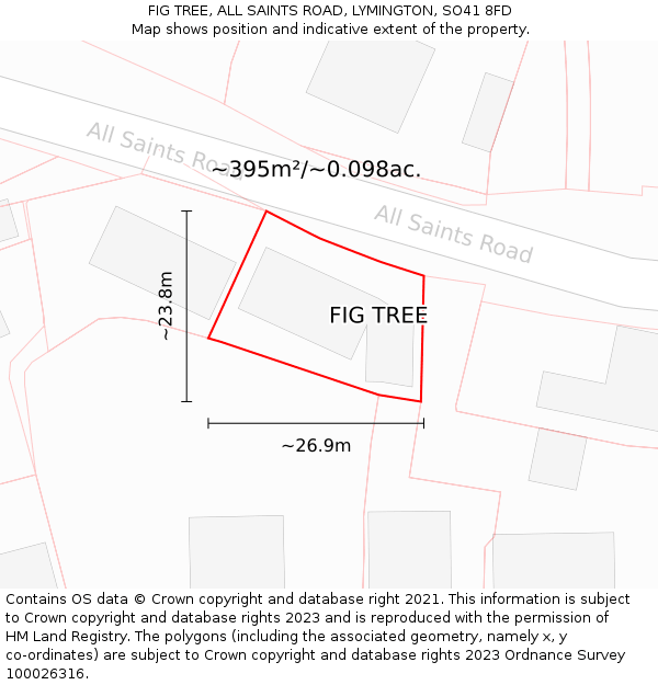 FIG TREE, ALL SAINTS ROAD, LYMINGTON, SO41 8FD: Plot and title map