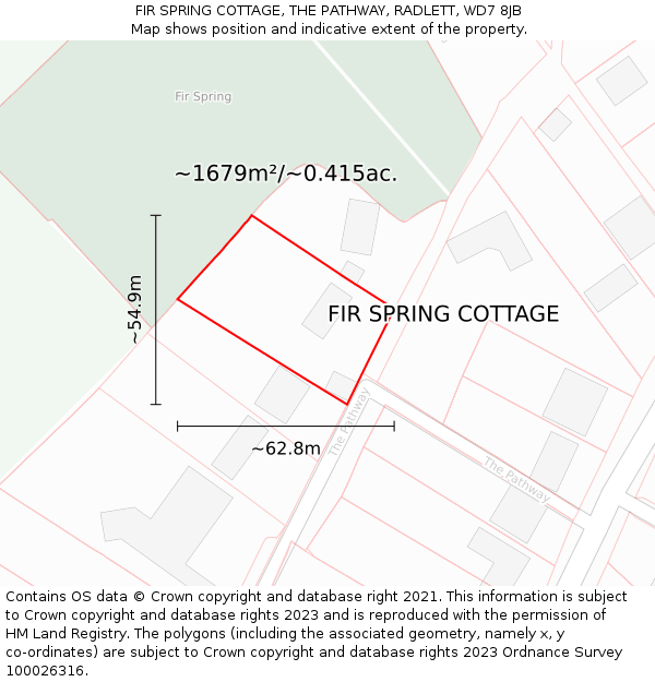 FIR SPRING COTTAGE, THE PATHWAY, RADLETT, WD7 8JB: Plot and title map