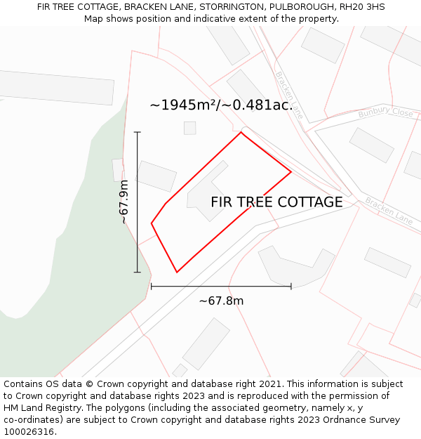 FIR TREE COTTAGE, BRACKEN LANE, STORRINGTON, PULBOROUGH, RH20 3HS: Plot and title map