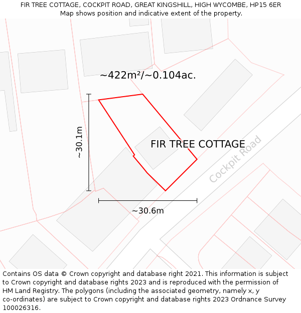 FIR TREE COTTAGE, COCKPIT ROAD, GREAT KINGSHILL, HIGH WYCOMBE, HP15 6ER: Plot and title map