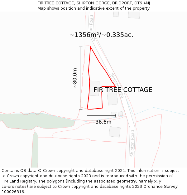 FIR TREE COTTAGE, SHIPTON GORGE, BRIDPORT, DT6 4NJ: Plot and title map