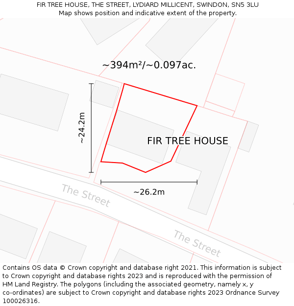 FIR TREE HOUSE, THE STREET, LYDIARD MILLICENT, SWINDON, SN5 3LU: Plot and title map