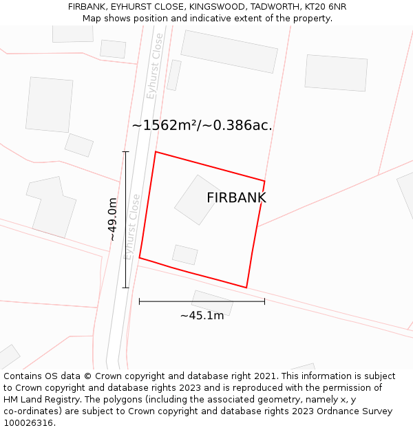 FIRBANK, EYHURST CLOSE, KINGSWOOD, TADWORTH, KT20 6NR: Plot and title map