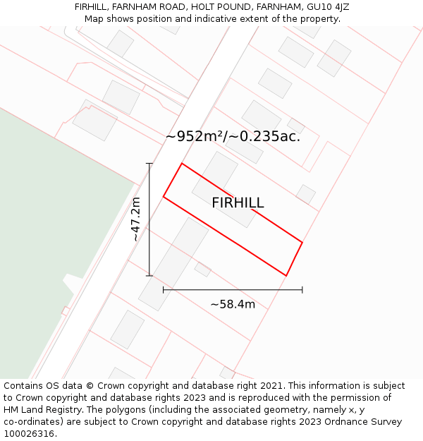 FIRHILL, FARNHAM ROAD, HOLT POUND, FARNHAM, GU10 4JZ: Plot and title map