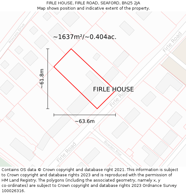 FIRLE HOUSE, FIRLE ROAD, SEAFORD, BN25 2JA: Plot and title map