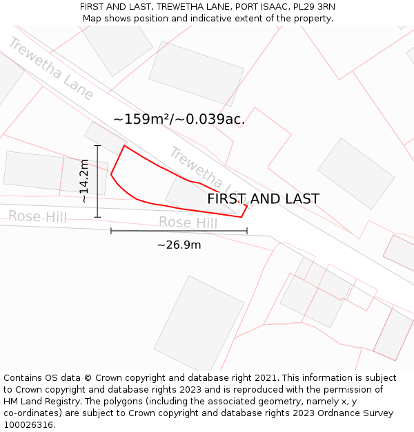 FIRST AND LAST, TREWETHA LANE, PORT ISAAC, PL29 3RN: Plot and title map