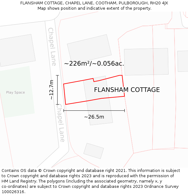 FLANSHAM COTTAGE, CHAPEL LANE, COOTHAM, PULBOROUGH, RH20 4JX: Plot and title map