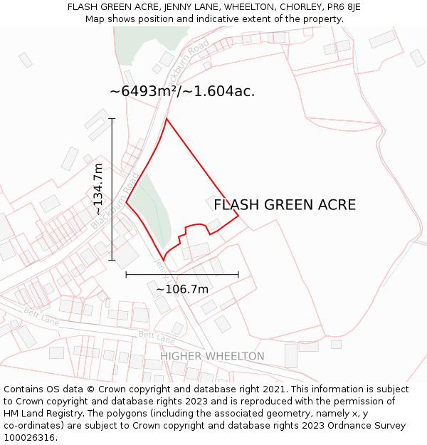 FLASH GREEN ACRE, JENNY LANE, WHEELTON, CHORLEY, PR6 8JE: Plot and title map