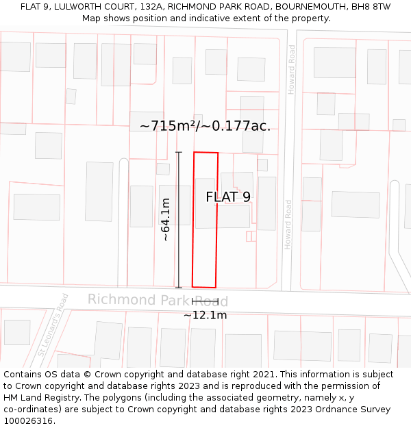 FLAT 9, LULWORTH COURT, 132A, RICHMOND PARK ROAD, BOURNEMOUTH, BH8 8TW: Plot and title map