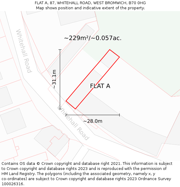 FLAT A, 87, WHITEHALL ROAD, WEST BROMWICH, B70 0HG: Plot and title map