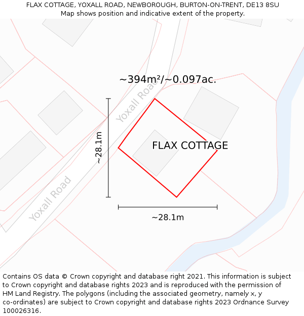 FLAX COTTAGE, YOXALL ROAD, NEWBOROUGH, BURTON-ON-TRENT, DE13 8SU: Plot and title map