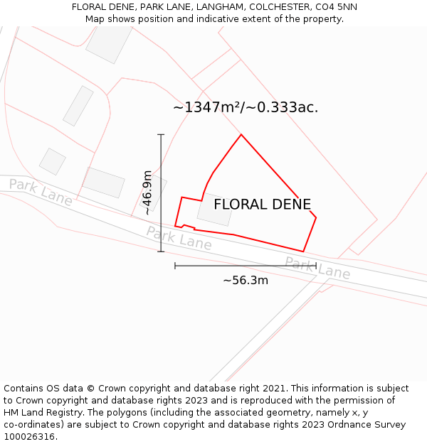 FLORAL DENE, PARK LANE, LANGHAM, COLCHESTER, CO4 5NN: Plot and title map