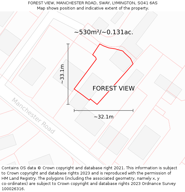 FOREST VIEW, MANCHESTER ROAD, SWAY, LYMINGTON, SO41 6AS: Plot and title map