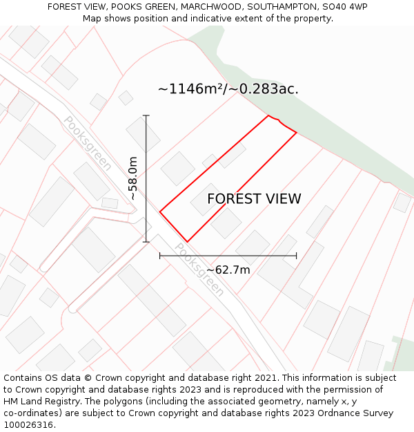 FOREST VIEW, POOKS GREEN, MARCHWOOD, SOUTHAMPTON, SO40 4WP: Plot and title map