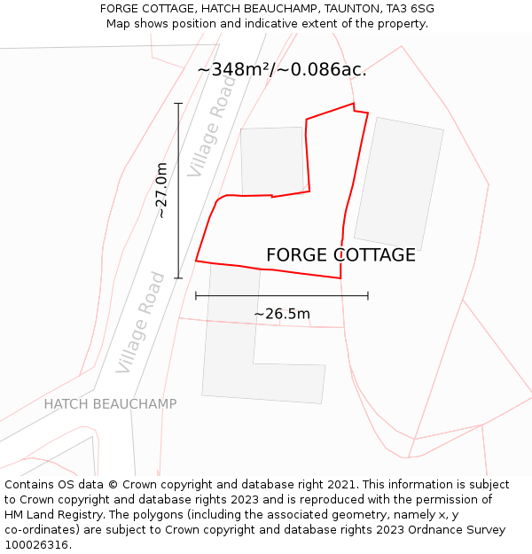 FORGE COTTAGE, HATCH BEAUCHAMP, TAUNTON, TA3 6SG: Plot and title map