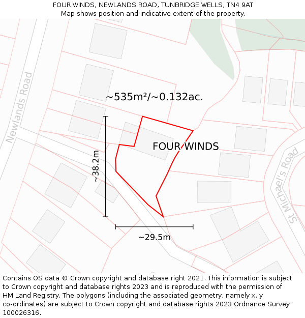 FOUR WINDS, NEWLANDS ROAD, TUNBRIDGE WELLS, TN4 9AT: Plot and title map