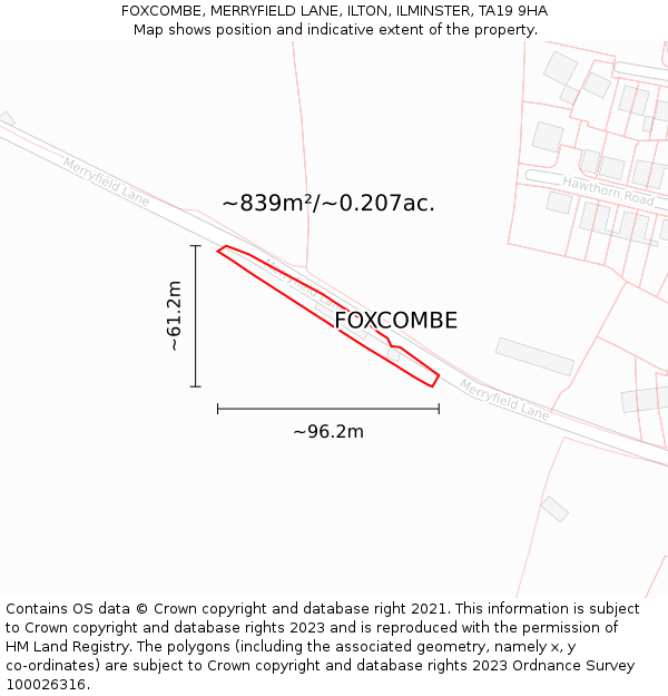 FOXCOMBE, MERRYFIELD LANE, ILTON, ILMINSTER, TA19 9HA: Plot and title map