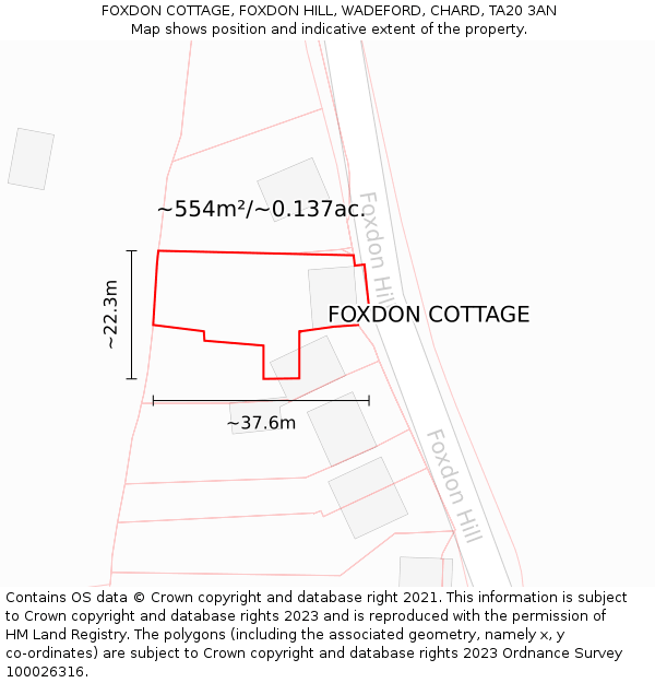 FOXDON COTTAGE, FOXDON HILL, WADEFORD, CHARD, TA20 3AN: Plot and title map