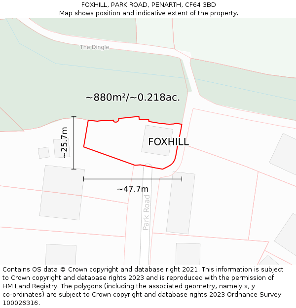 FOXHILL, PARK ROAD, PENARTH, CF64 3BD: Plot and title map