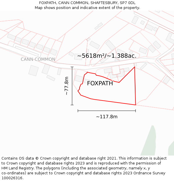 FOXPATH, CANN COMMON, SHAFTESBURY, SP7 0DL: Plot and title map