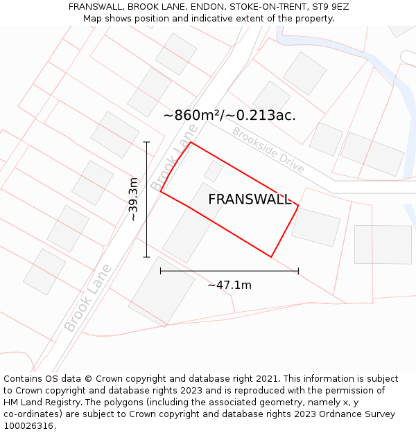 FRANSWALL, BROOK LANE, ENDON, STOKE-ON-TRENT, ST9 9EZ: Plot and title map