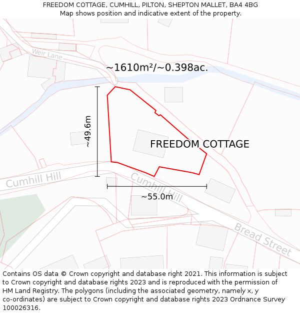 FREEDOM COTTAGE, CUMHILL, PILTON, SHEPTON MALLET, BA4 4BG: Plot and title map