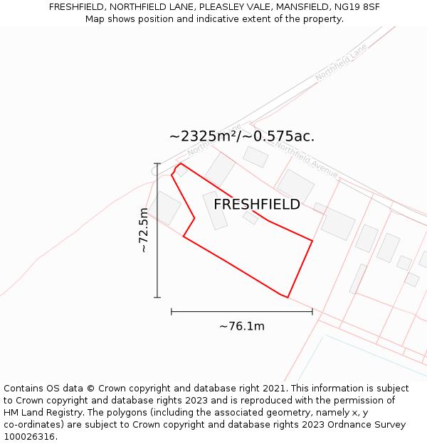 FRESHFIELD, NORTHFIELD LANE, PLEASLEY VALE, MANSFIELD, NG19 8SF: Plot and title map