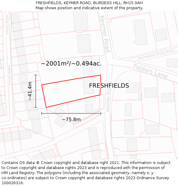 FRESHFIELDS, KEYMER ROAD, BURGESS HILL, RH15 0AH: Plot and title map