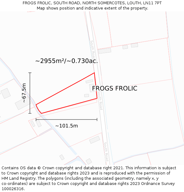 FROGS FROLIC, SOUTH ROAD, NORTH SOMERCOTES, LOUTH, LN11 7PT: Plot and title map