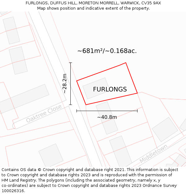 FURLONGS, DUFFUS HILL, MORETON MORRELL, WARWICK, CV35 9AX: Plot and title map