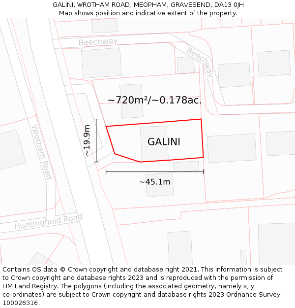 GALINI, WROTHAM ROAD, MEOPHAM, GRAVESEND, DA13 0JH: Plot and title map