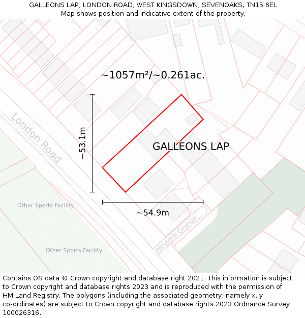 GALLEONS LAP, LONDON ROAD, WEST KINGSDOWN, SEVENOAKS, TN15 6EL: Plot and title map