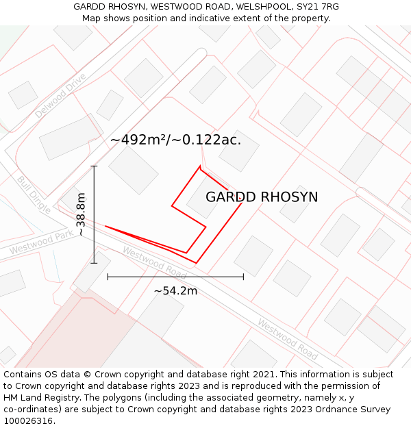 GARDD RHOSYN, WESTWOOD ROAD, WELSHPOOL, SY21 7RG: Plot and title map