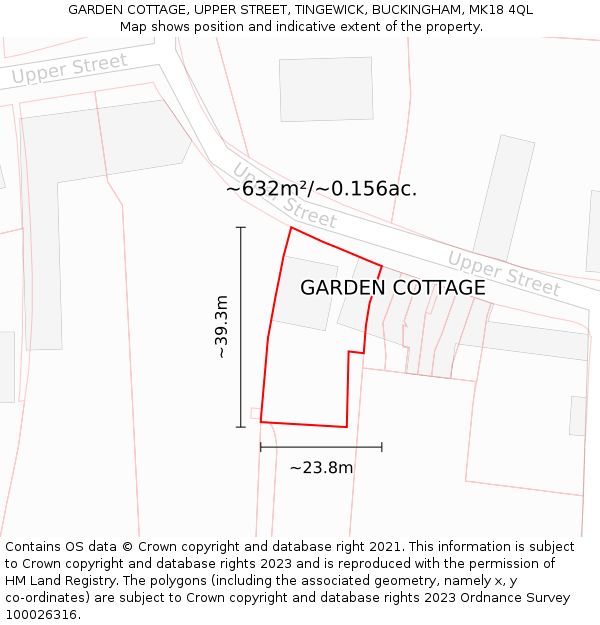 GARDEN COTTAGE, UPPER STREET, TINGEWICK, BUCKINGHAM, MK18 4QL: Plot and title map