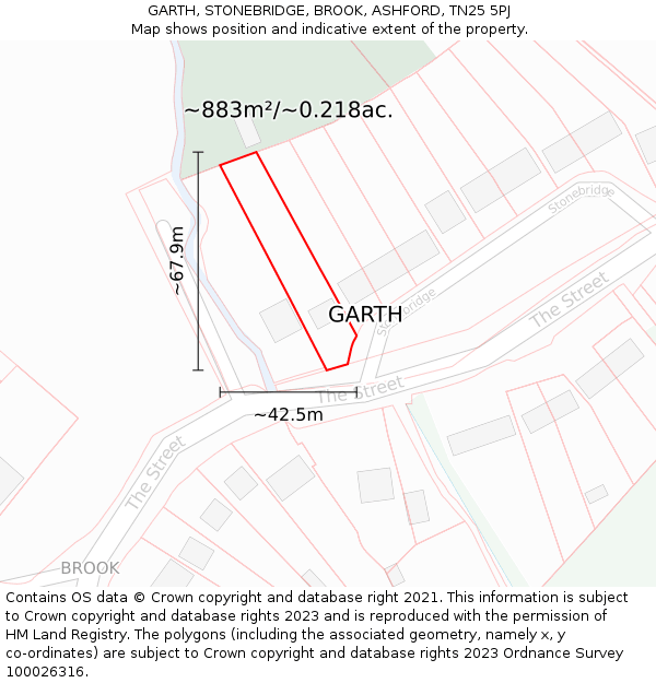 GARTH, STONEBRIDGE, BROOK, ASHFORD, TN25 5PJ: Plot and title map