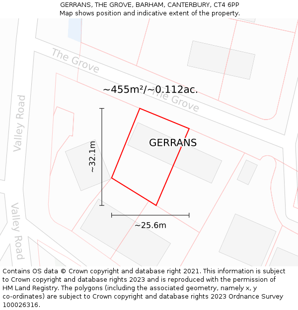 GERRANS, THE GROVE, BARHAM, CANTERBURY, CT4 6PP: Plot and title map