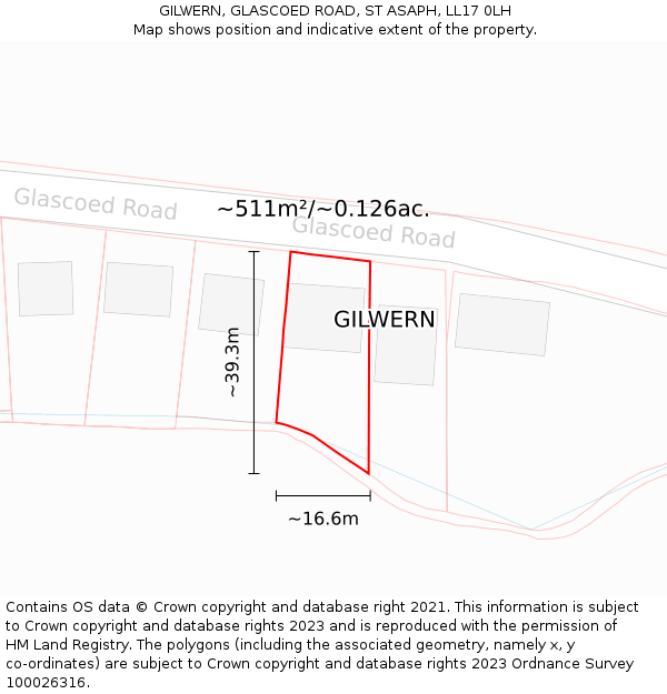 GILWERN, GLASCOED ROAD, ST ASAPH, LL17 0LH: Plot and title map