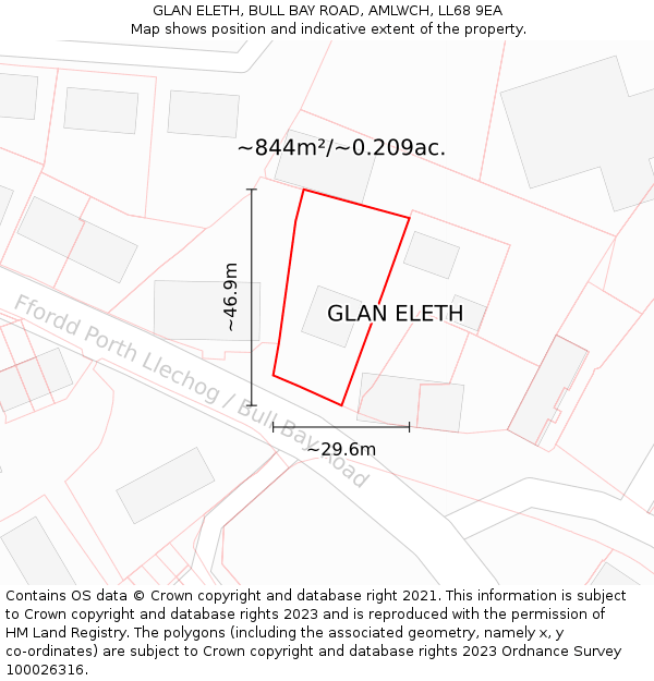 GLAN ELETH, BULL BAY ROAD, AMLWCH, LL68 9EA: Plot and title map