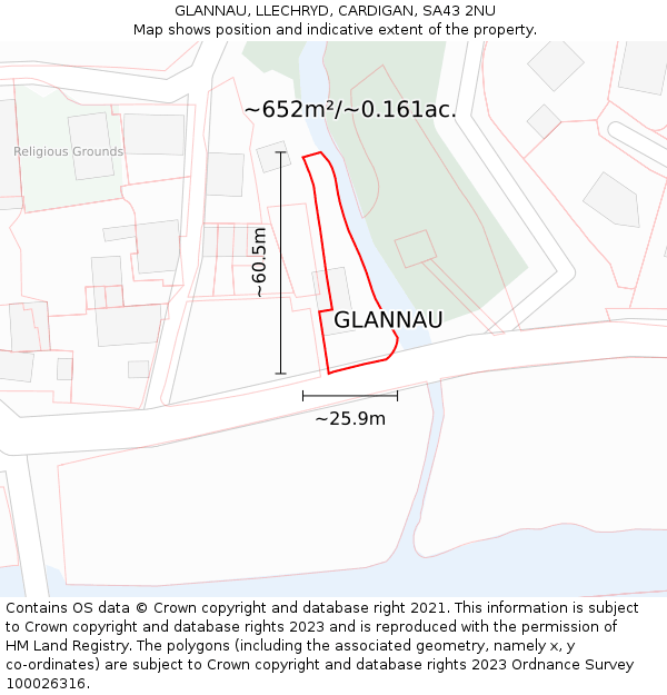 GLANNAU, LLECHRYD, CARDIGAN, SA43 2NU: Plot and title map