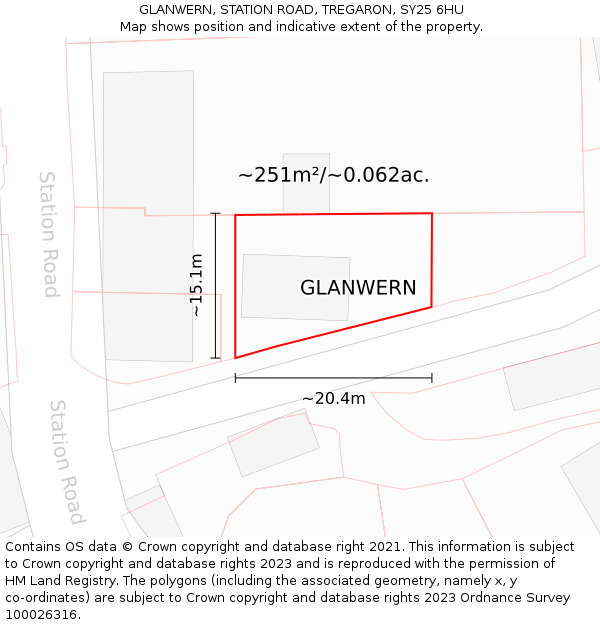 GLANWERN, STATION ROAD, TREGARON, SY25 6HU: Plot and title map